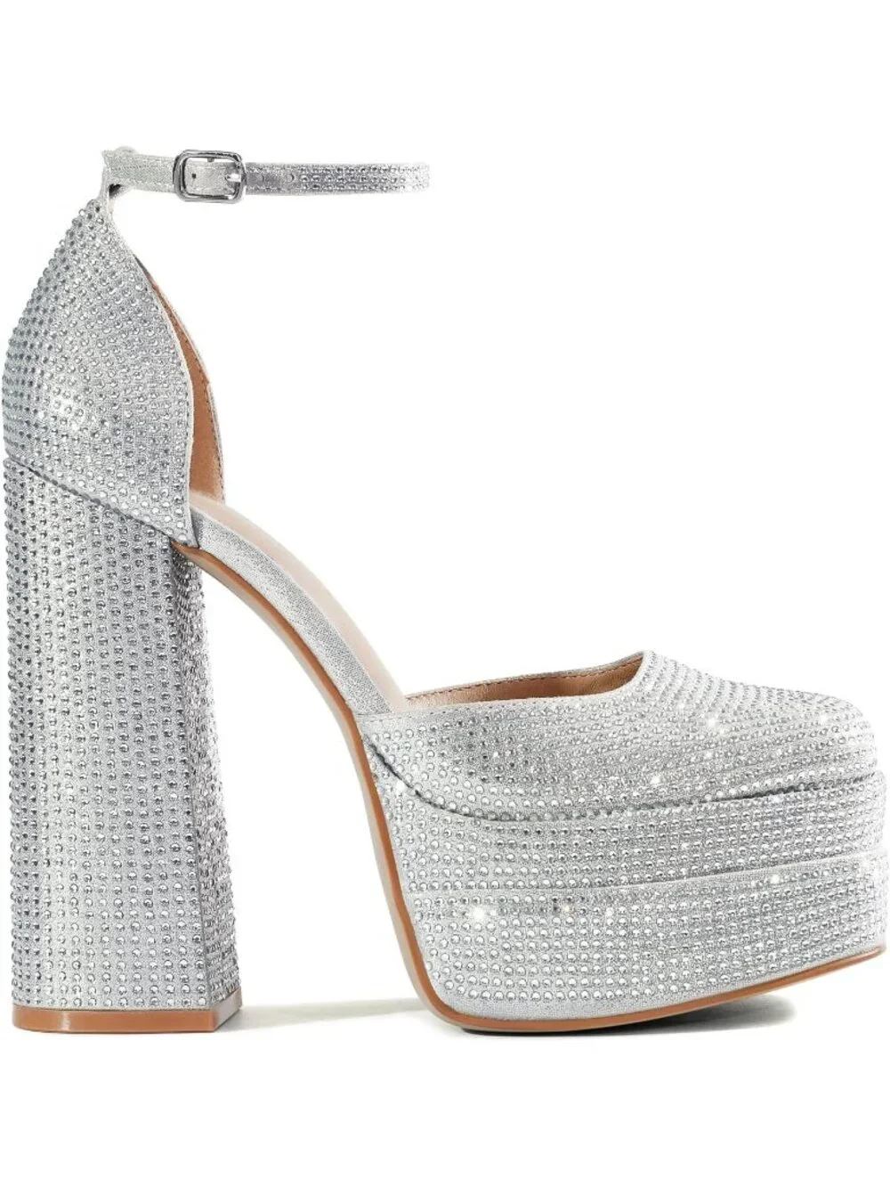 Dream Pairs Women's Silver Square Closed Toe Ankle Strap High Platform Heels